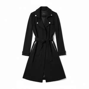 Chaser Black Long Trench Coat with Wide Lapels and Belt, zipper pockets NWT